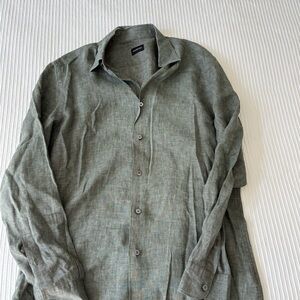Ermenegildo Zegna Olive Green Linen Button-Down Shirt
